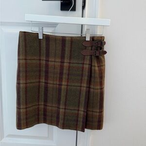 Ralph Lauren Olive Plaid Mini Skirt with Buckles